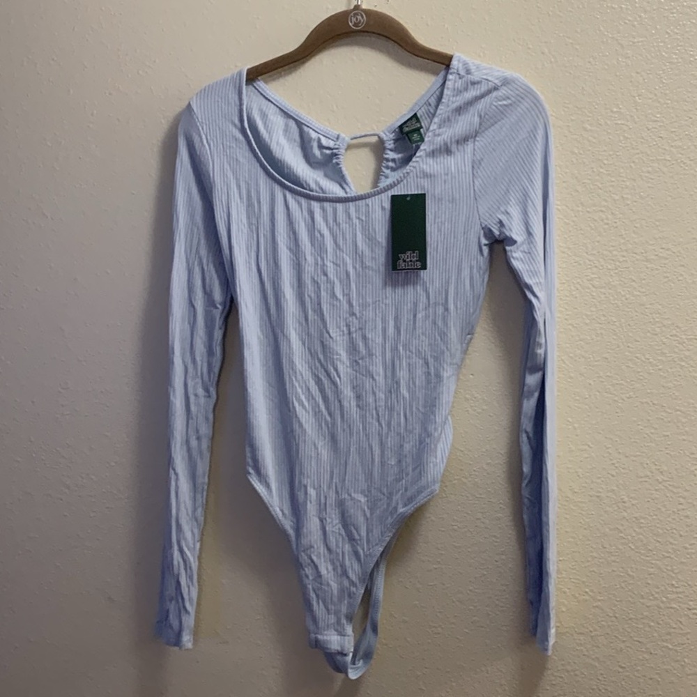 Wild Fable Open Back Lace-Up Ribbed Blue Bodysuit Size XS Snaps Rayon New
